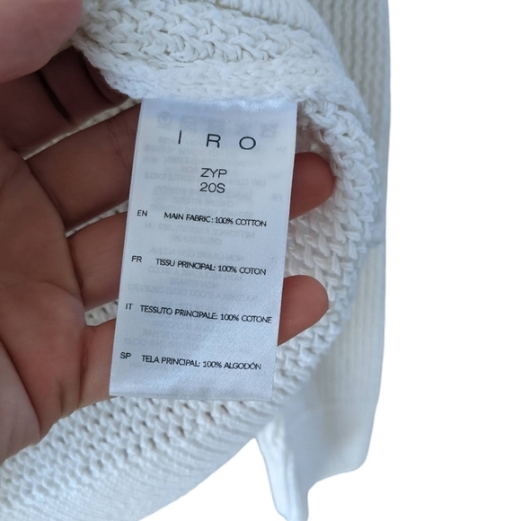 IRO	Puff Sleeve Open Knit Cotton Sweater Size Medium Color White - Picture 4 of 4